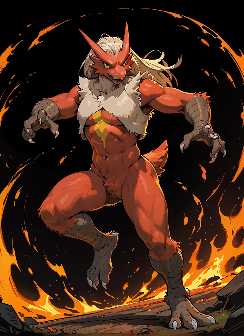 furry, solo, 1girl, fire, muscular, claws · Yamete.gg