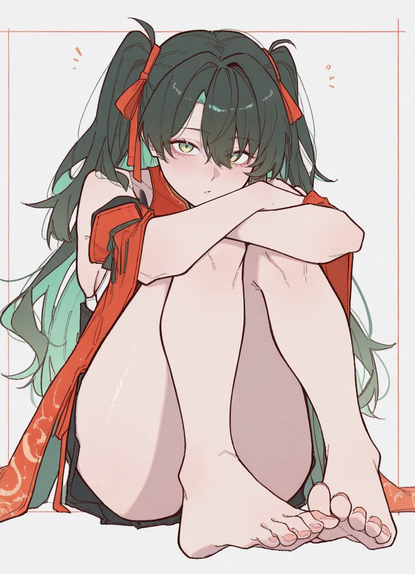 1girl, solo, barefoot, long hair, feet, ribbon · Yamete.gg