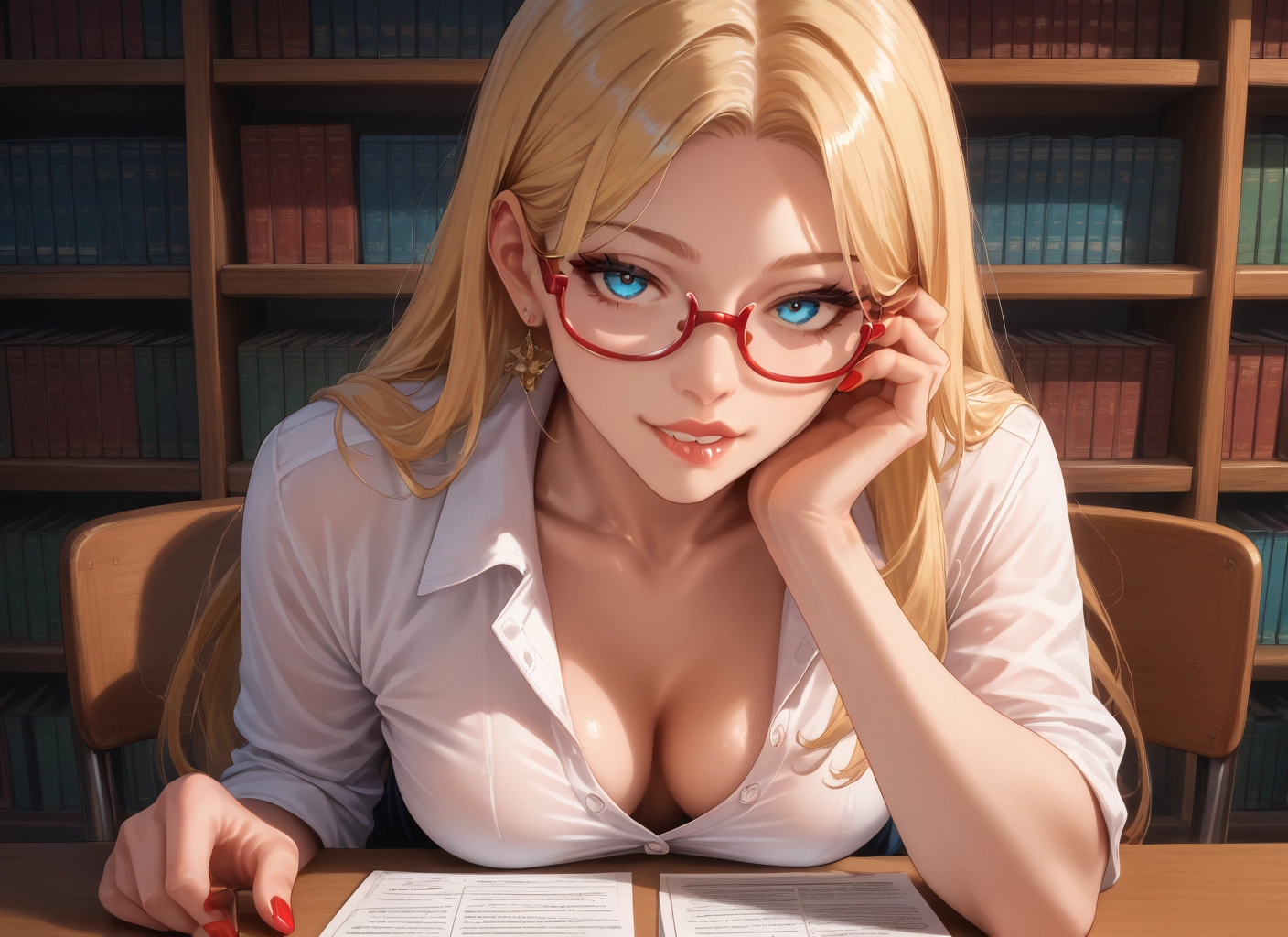 1girl, breasts, blonde hair, glasses, jewelry, earrings · Yamete.gg