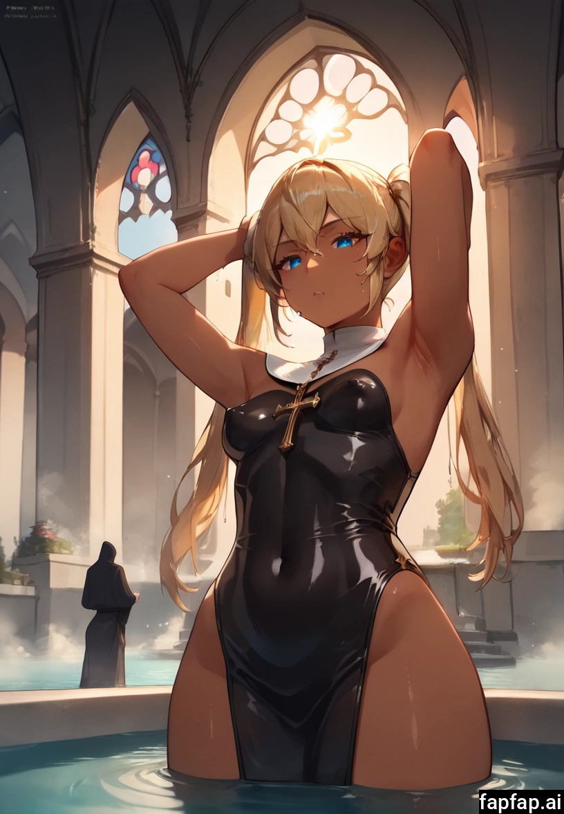 1girl, blonde hair, armpits, blue eyes, breasts, twintails