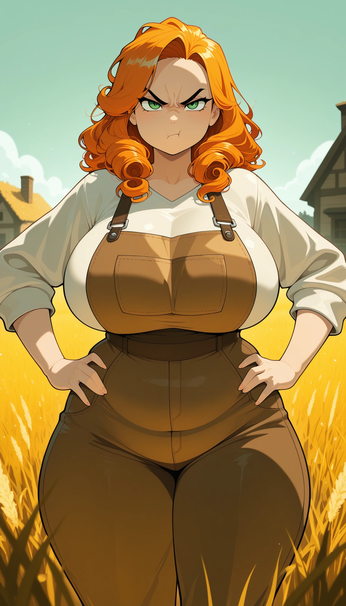 1girl, breasts, green eyes, orange hair, solo, outdoors · Yamete.gg