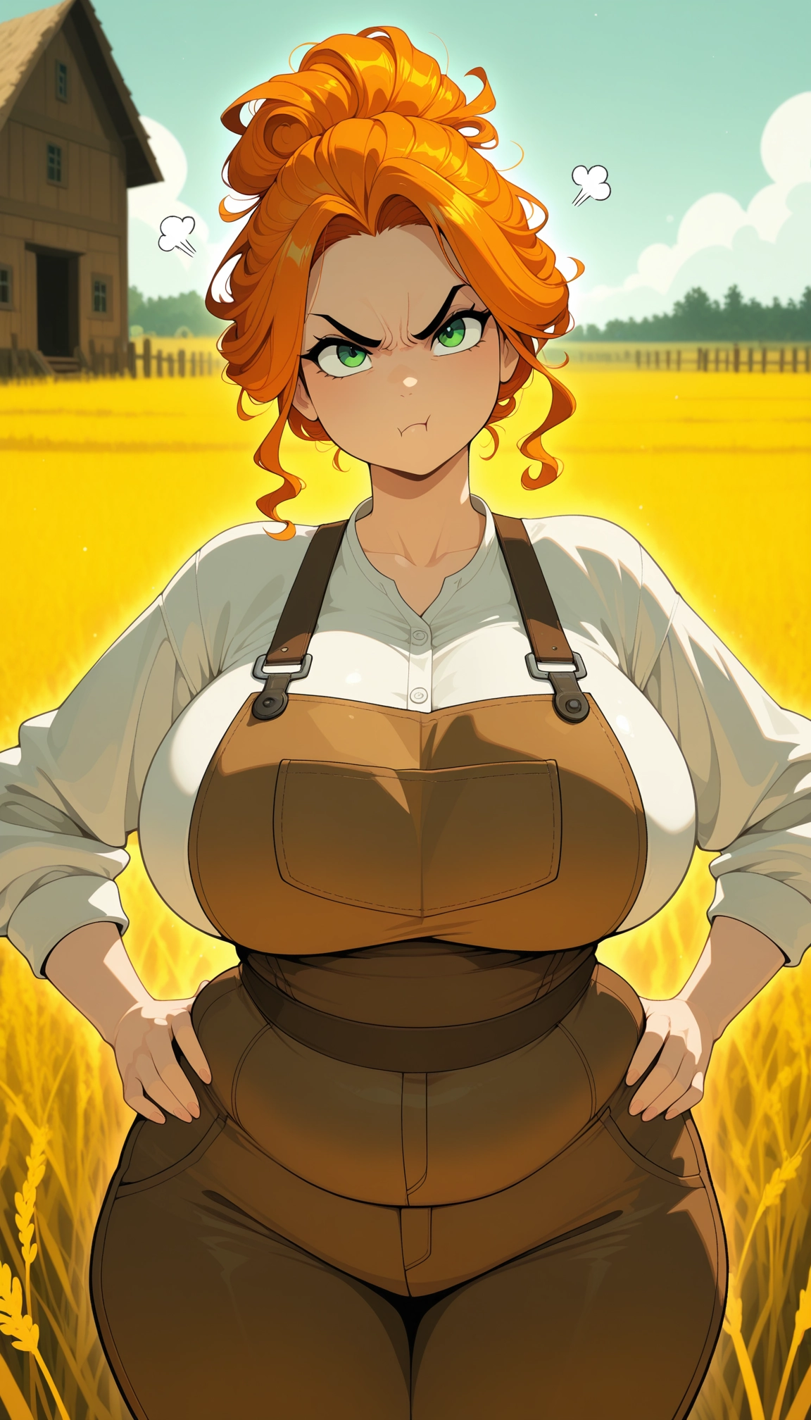 1girl, breasts, orange hair, pout, green eyes, solo · Yamete.gg