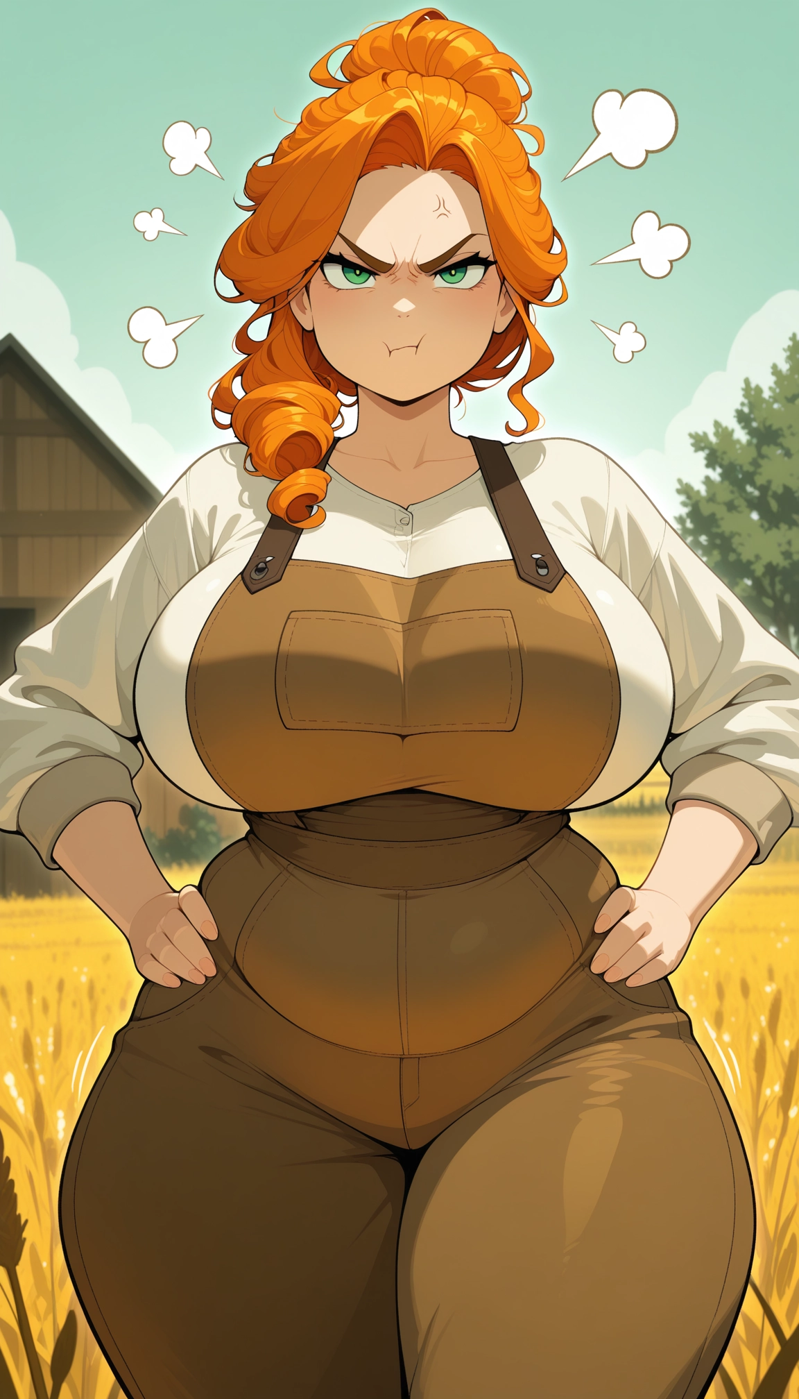 1girl, breasts, outdoors, anger vein, solo, orange hair · Yamete.gg
