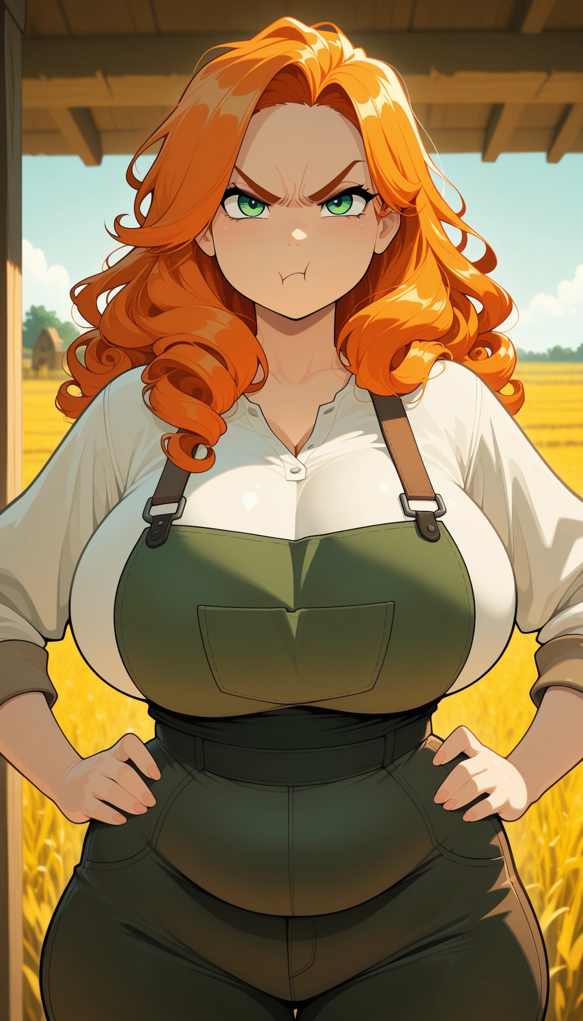 1girl, breasts, green eyes, solo, orange hair, pout · Yamete.gg