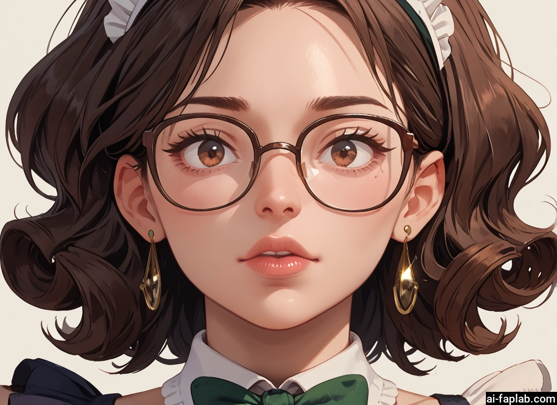 1girl, solo, brown hair, jewelry, glasses, earrings · Yamete.gg
