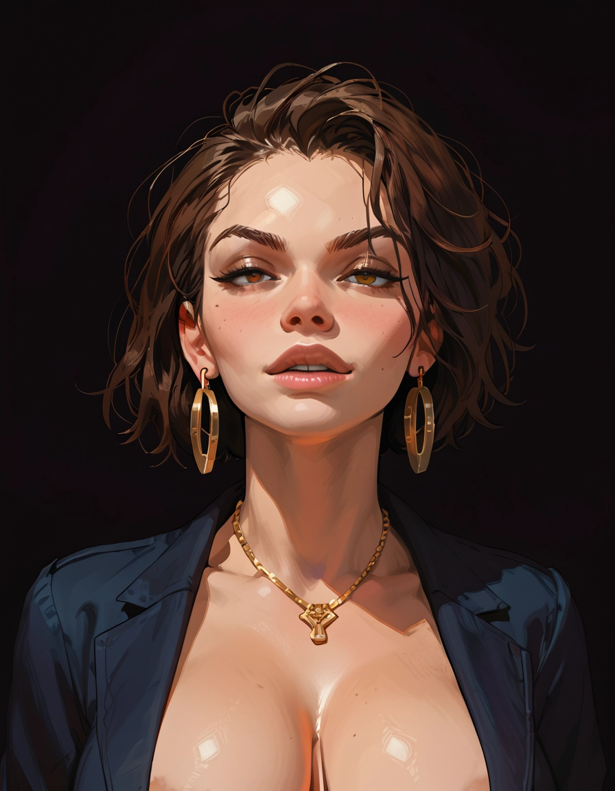 1girl, breasts, jewelry, earrings, solo, necklace · Yamete.gg