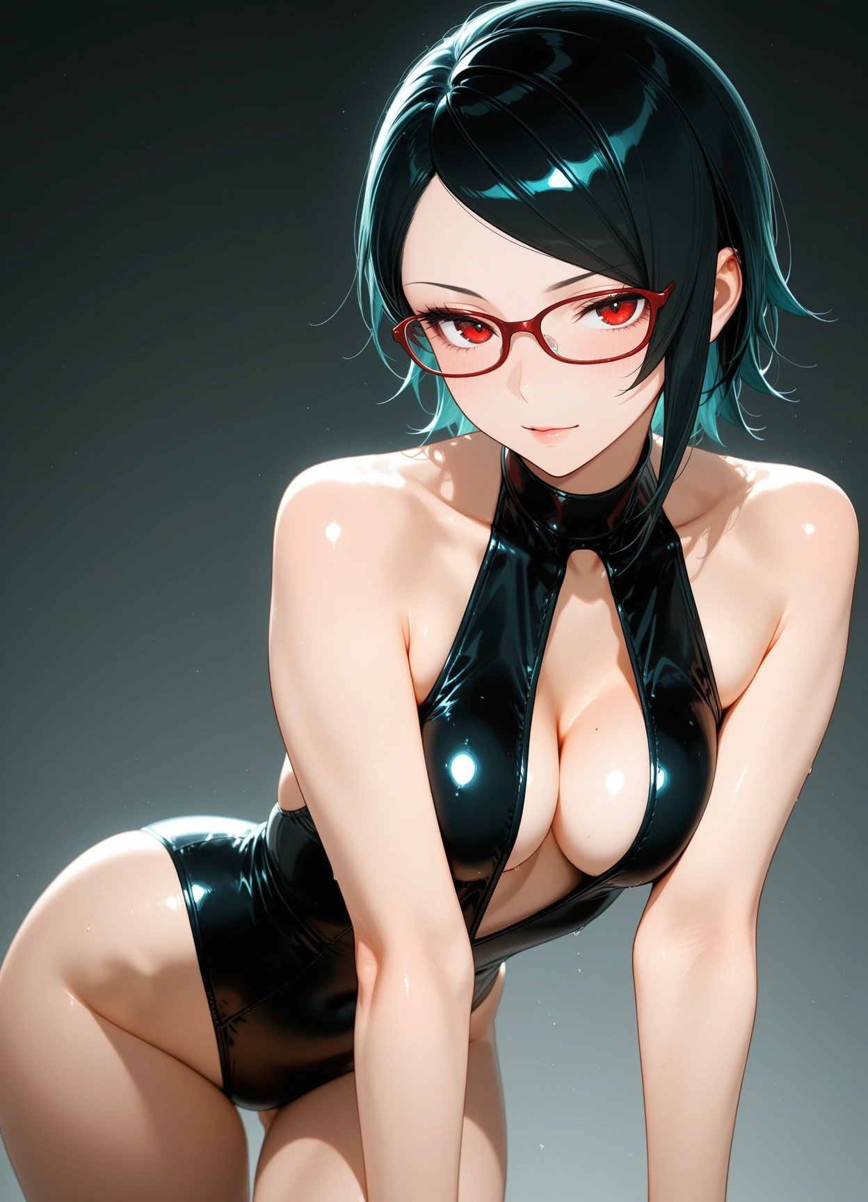 1girl, breasts, solo, swimsuit, glasses, black hair · Yamete.gg