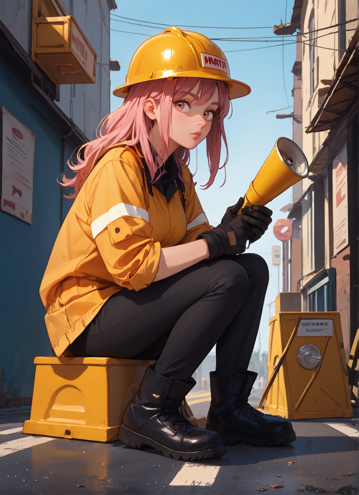 1girl, pink hair, gloves, solo, megaphone, boots · Yamete.gg