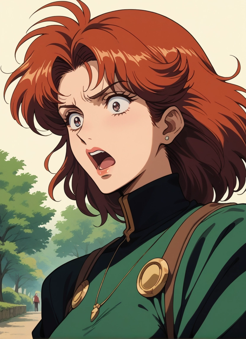 jewelry, open mouth, earrings, brown eyes, tree, 1girl · Yamete.gg