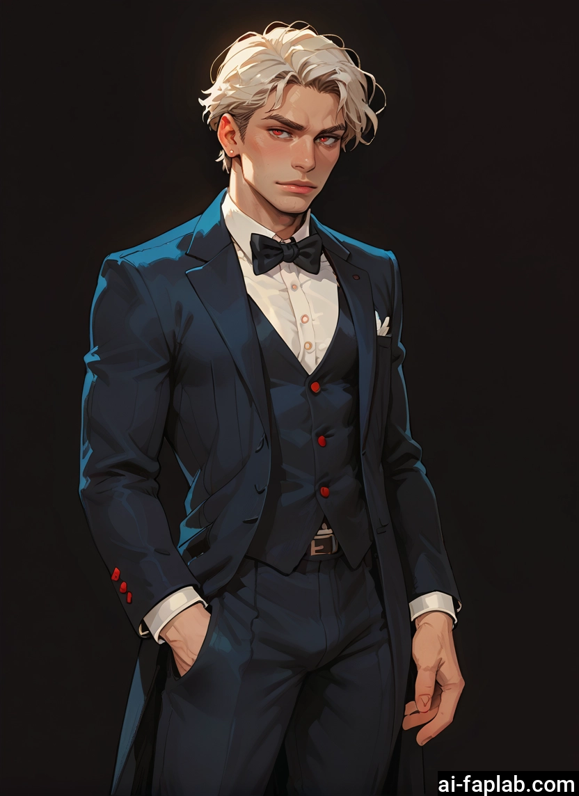 1boy, male focus, solo, bow, bowtie, red eyes · Yamete.gg