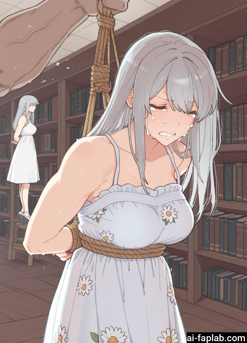 dress, bound, tears, white dress, long hair, closed eyes · Yamete.gg
