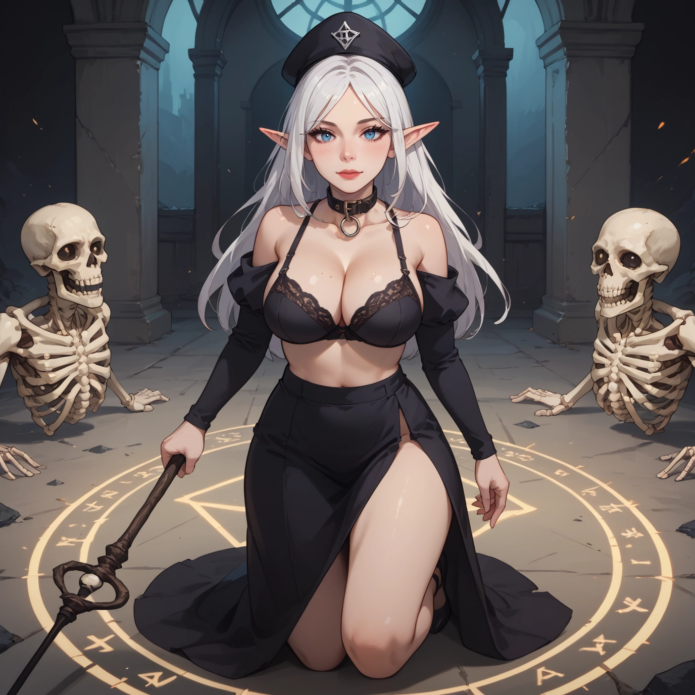 1girl, breasts, pointy ears, underwear, blue eyes, bra · Yamete.gg