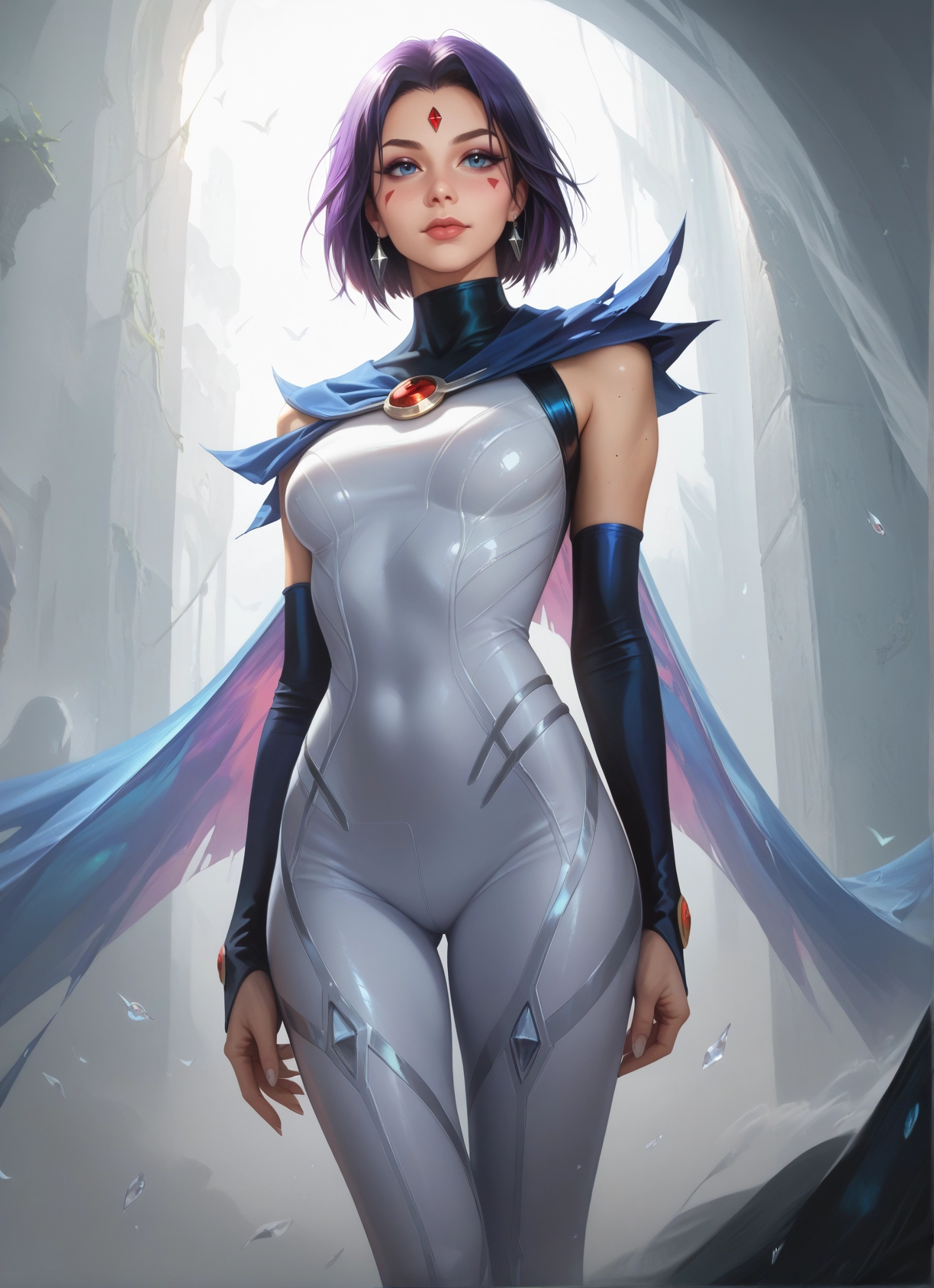 1girl, solo, blue eyes, jewelry, earrings, bodysuit · Yamete.gg