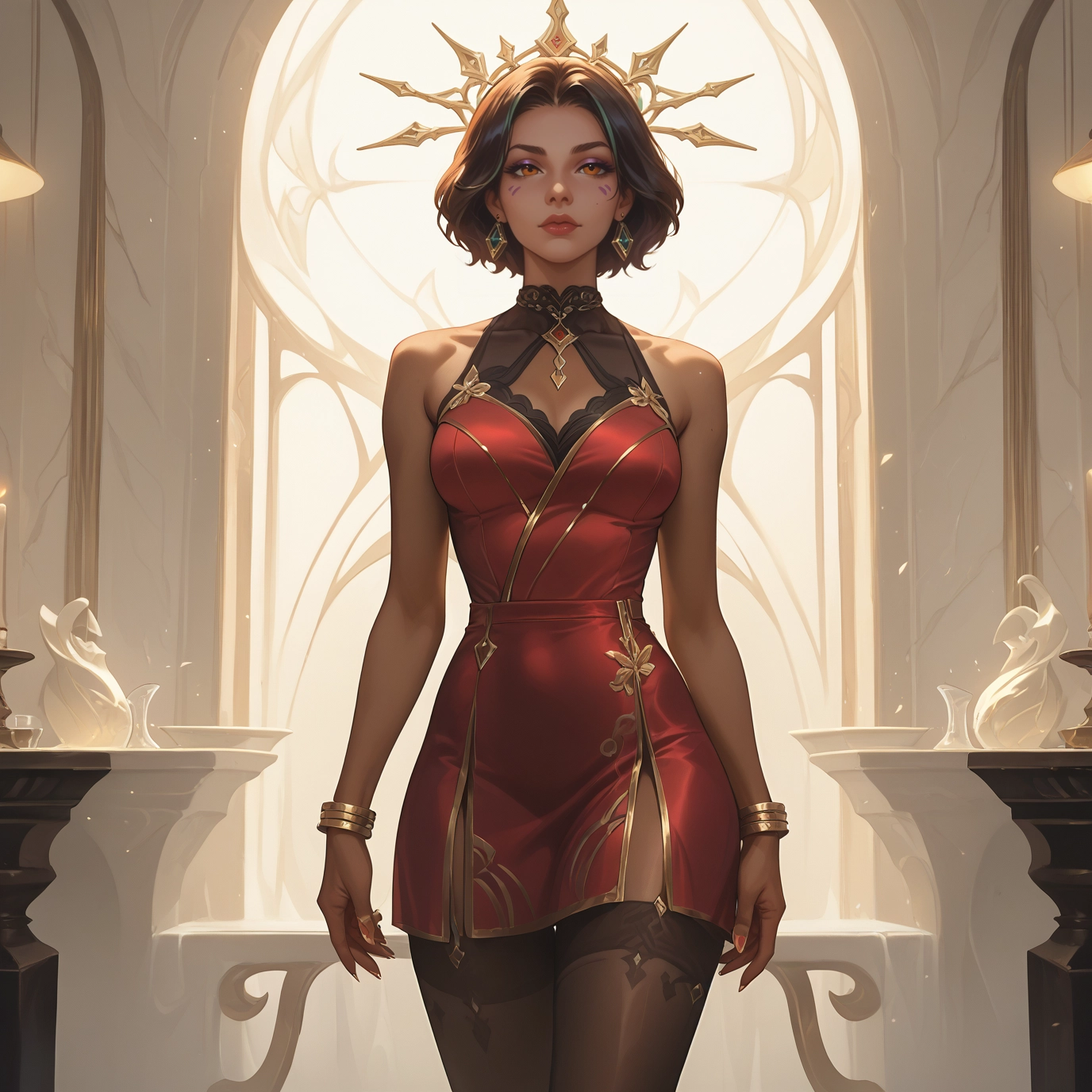 1girl, jewelry, solo, dress, thighhighs, earrings · Yamete.gg
