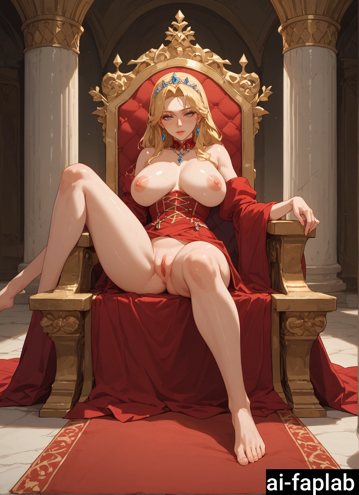 1girl, solo, breasts, nipples, barefoot, sitting