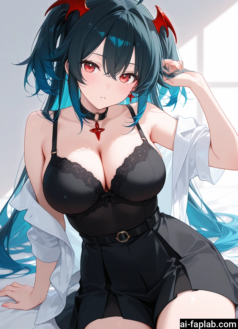 1girl, breasts, solo, long hair, red eyes, cleavage · Yamete.gg