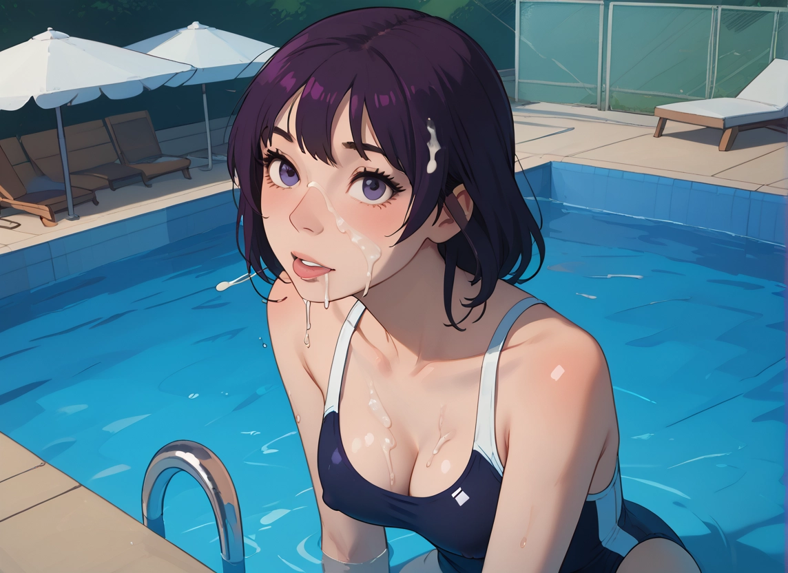1girl, breasts, swimsuit, cum, solo, one-piece swimsuit · Yamete.gg