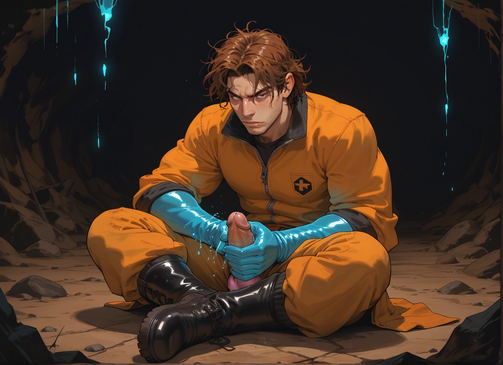 male focus, 1boy, solo, penis, boots, gloves · Yamete.gg