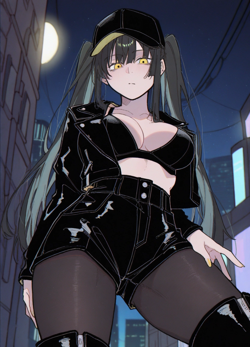1girl, breasts, pantyhose, hat, twintails, shorts · Yamete.gg