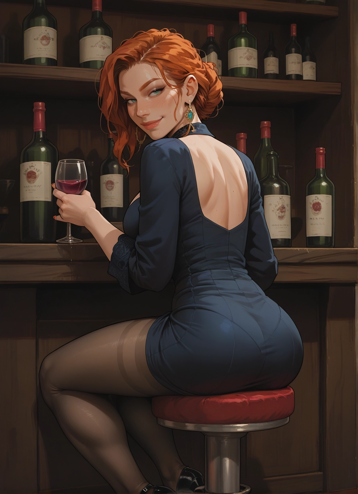 1girl, ass, pantyhose, jewelry, cup, earrings · Yamete.gg