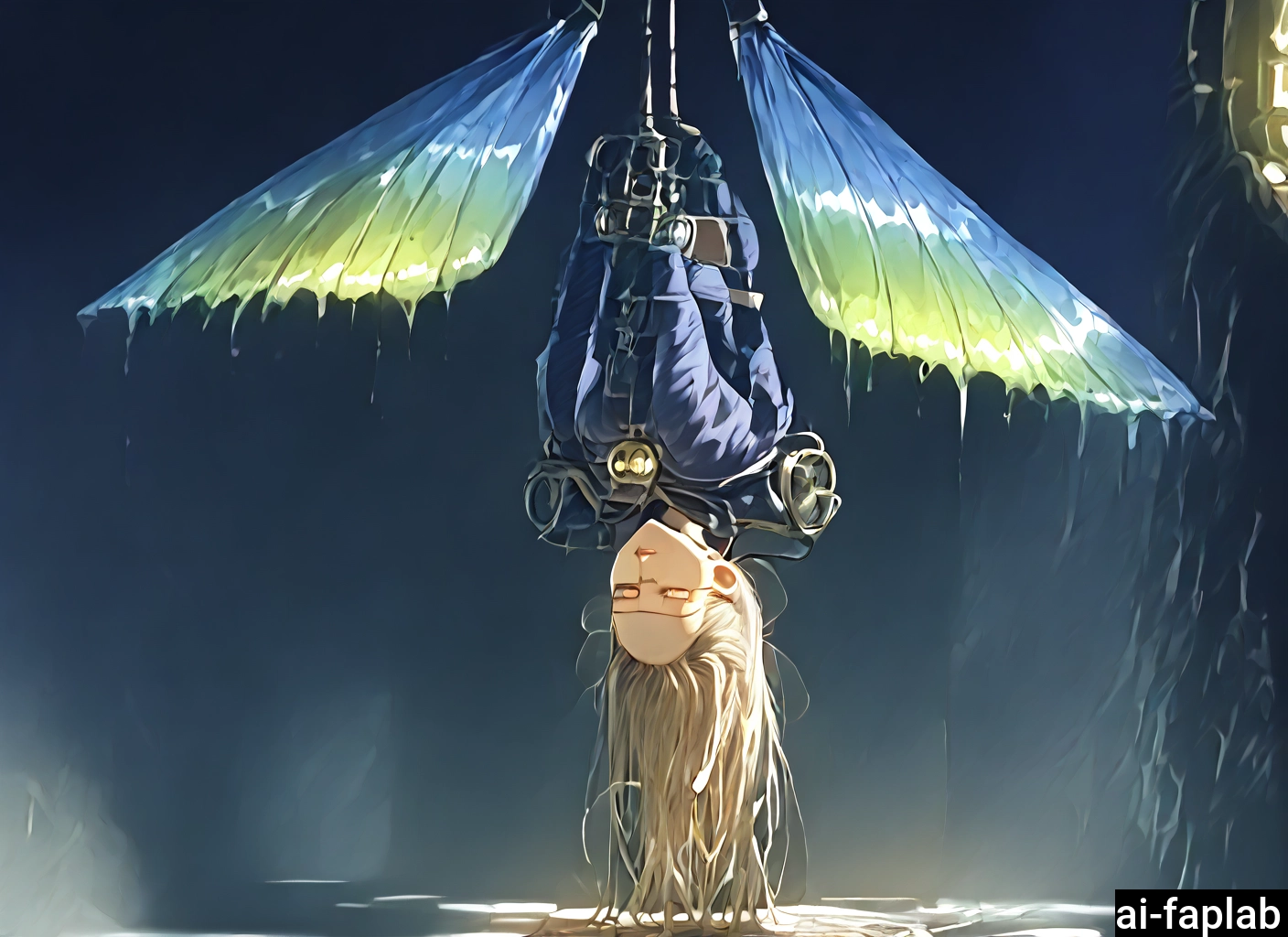 1girl, long hair, solo, wings, bound, closed eyes · Yamete.gg