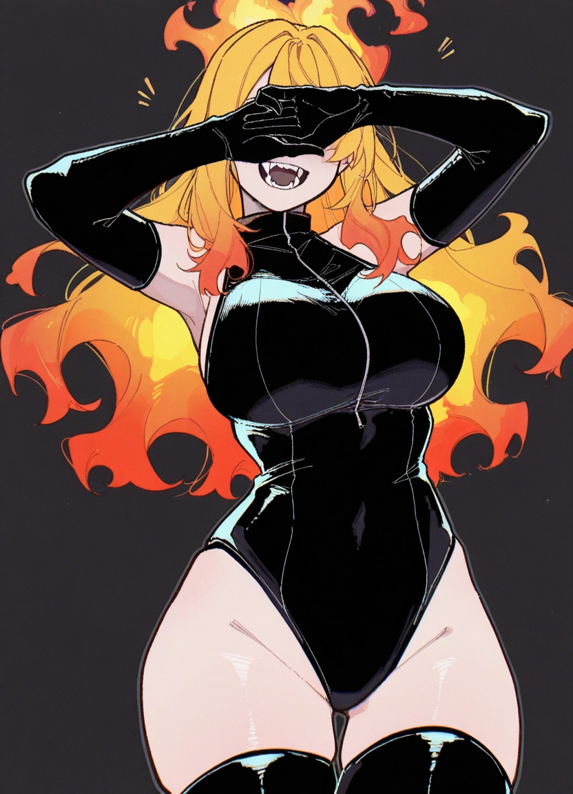 1girl, gloves, breasts, elbow gloves, thighhighs, long hair · Yamete.gg