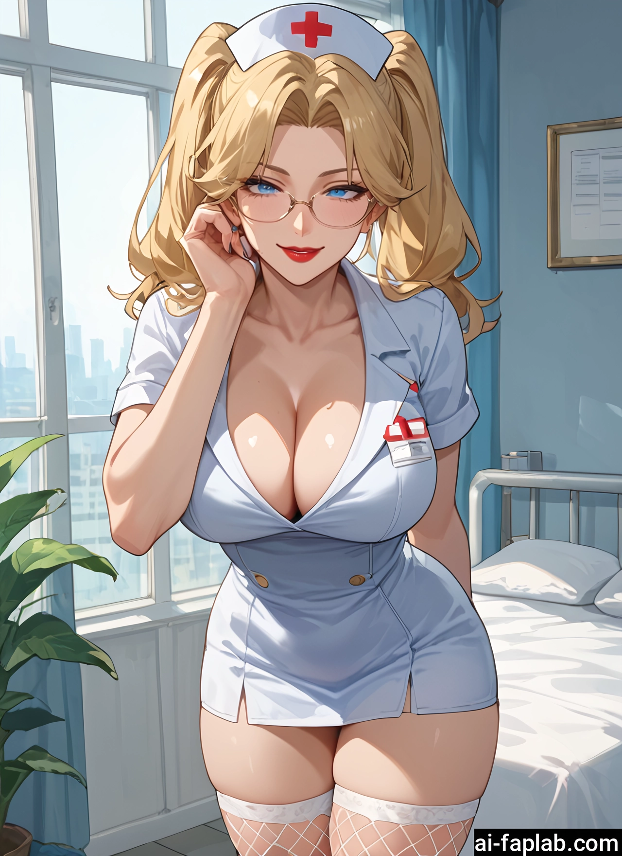 breasts, 1girl, blonde hair, hat, blue eyes, twintails · Yamete.gg