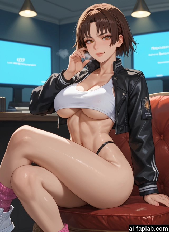breasts, 1girl, brown hair, jacket, short hair, large breasts · Yamete.gg