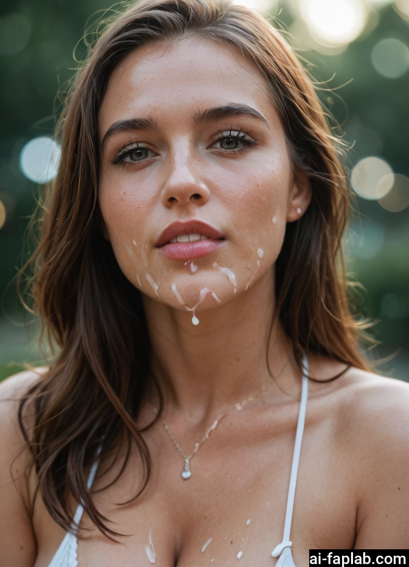 1girl, solo, cum, facial, jewelry, swimsuit