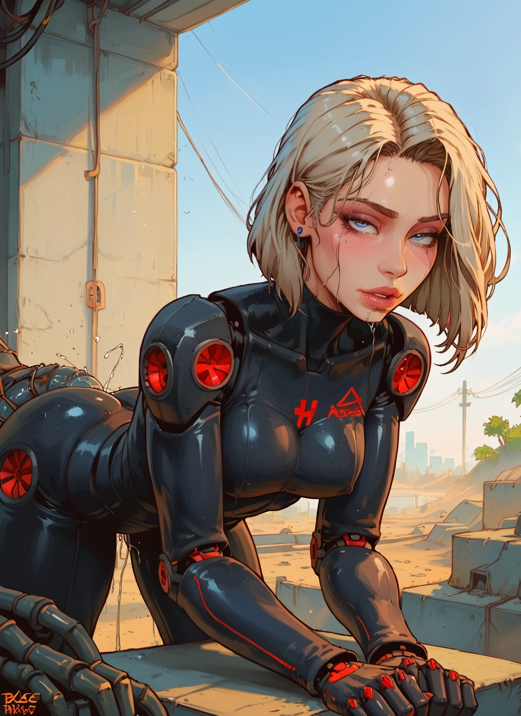 1girl, solo, blue eyes, bodysuit, blonde hair, breasts · Yamete.gg