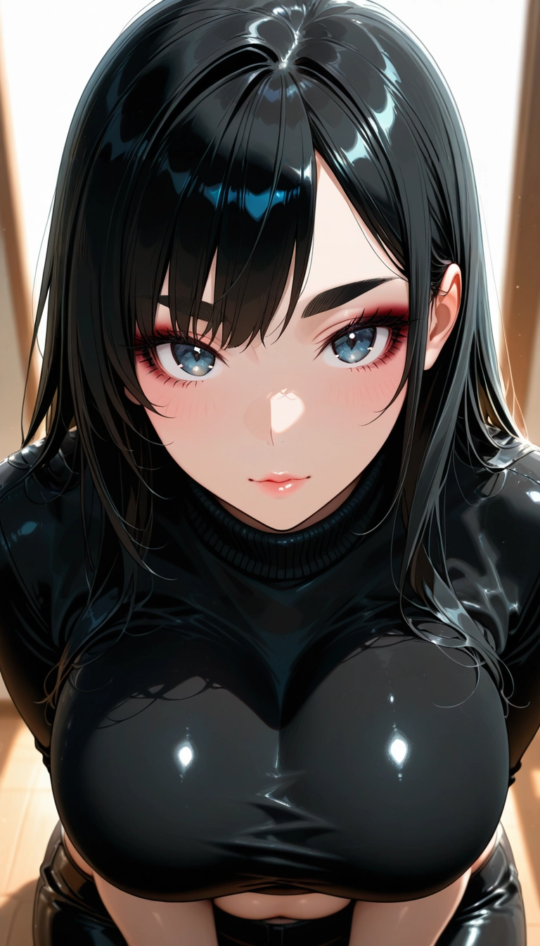 1girl, black hair, solo, breasts, looking at viewer, makeup · Yamete.gg