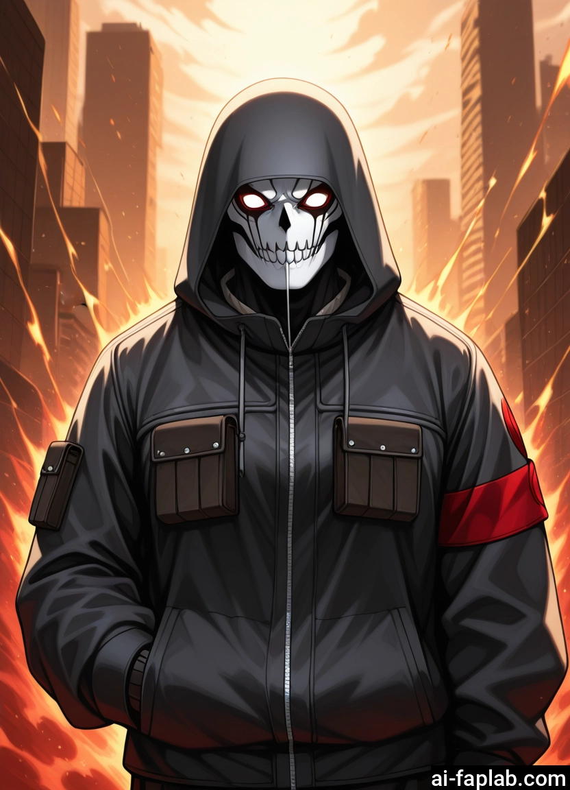 hood, solo, 1boy, jacket, male focus, red eyes · Yamete.gg