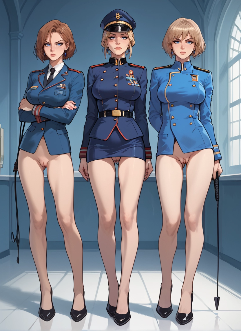 multiple girls, pussy, blue eyes, blonde hair, uniform, skirt · Yamete.gg