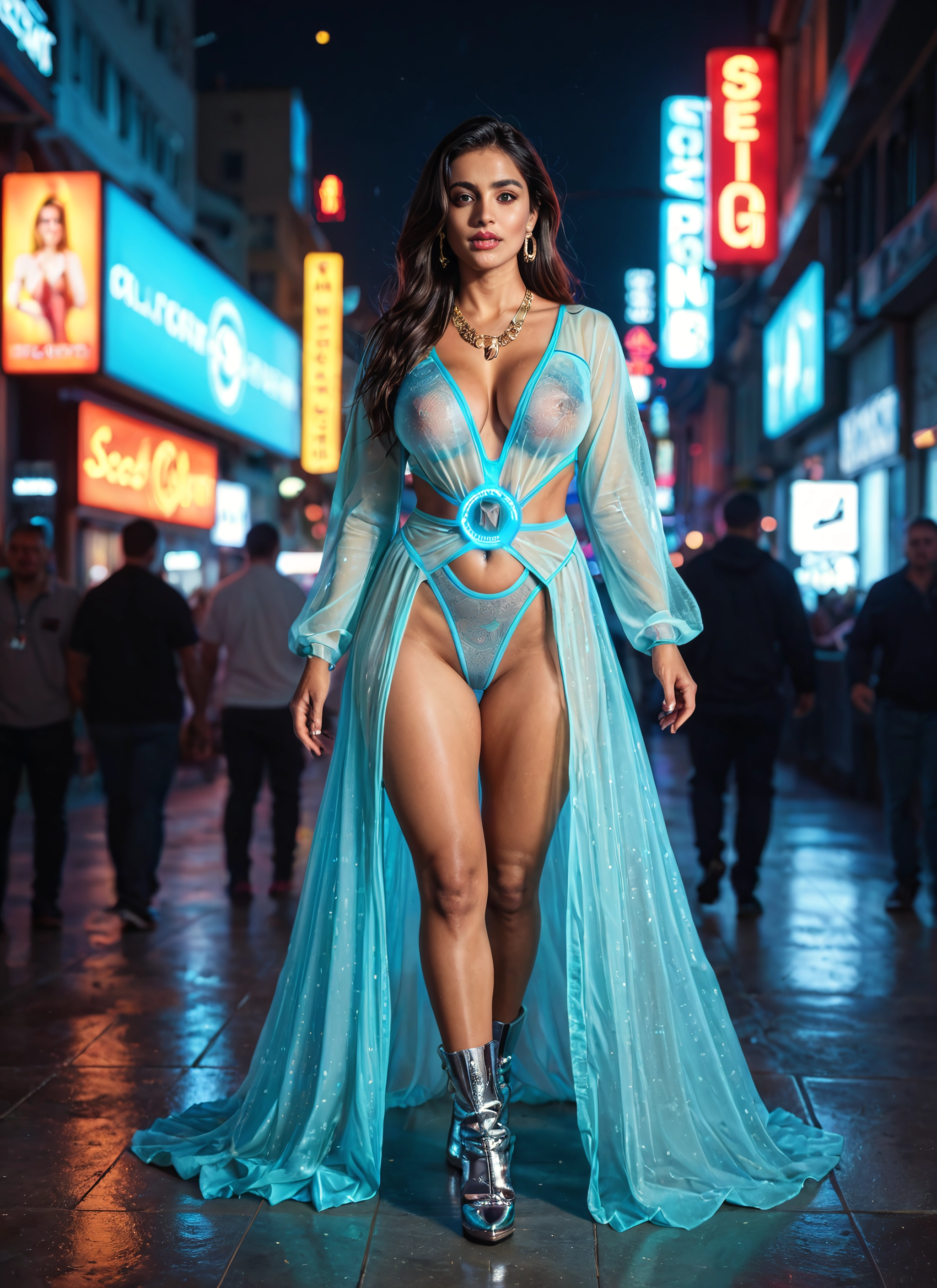 breasts, 1girl, jewelry, earrings, see-through, necklace · Yamete.gg
