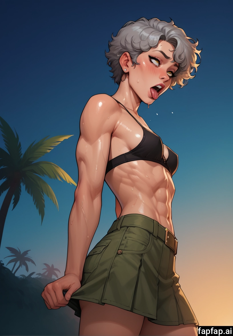 1girl, short hair, tree, skirt, solo, tongue · Yamete.gg