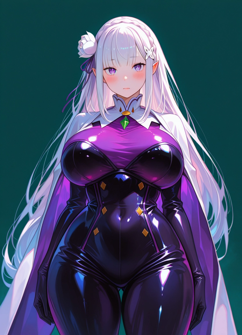 emilia (re:zero), 1girl, breasts, hair flower, solo, long hair · Yamete.gg