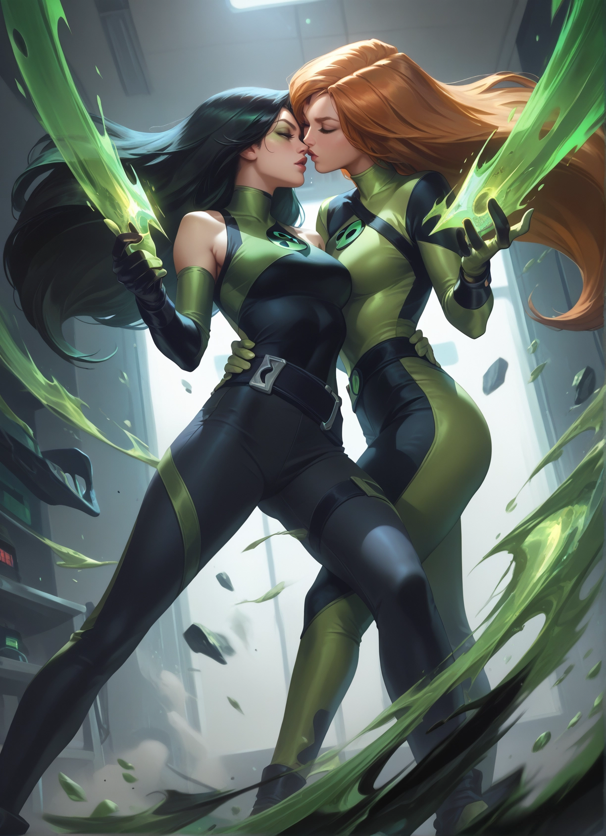 multiple girls, 2girls, long hair, yuri, closed eyes, gloves · Yamete.gg