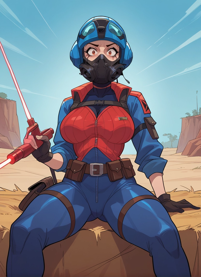 1girl, breasts, solo, gloves, helmet, sitting · Yamete.gg
