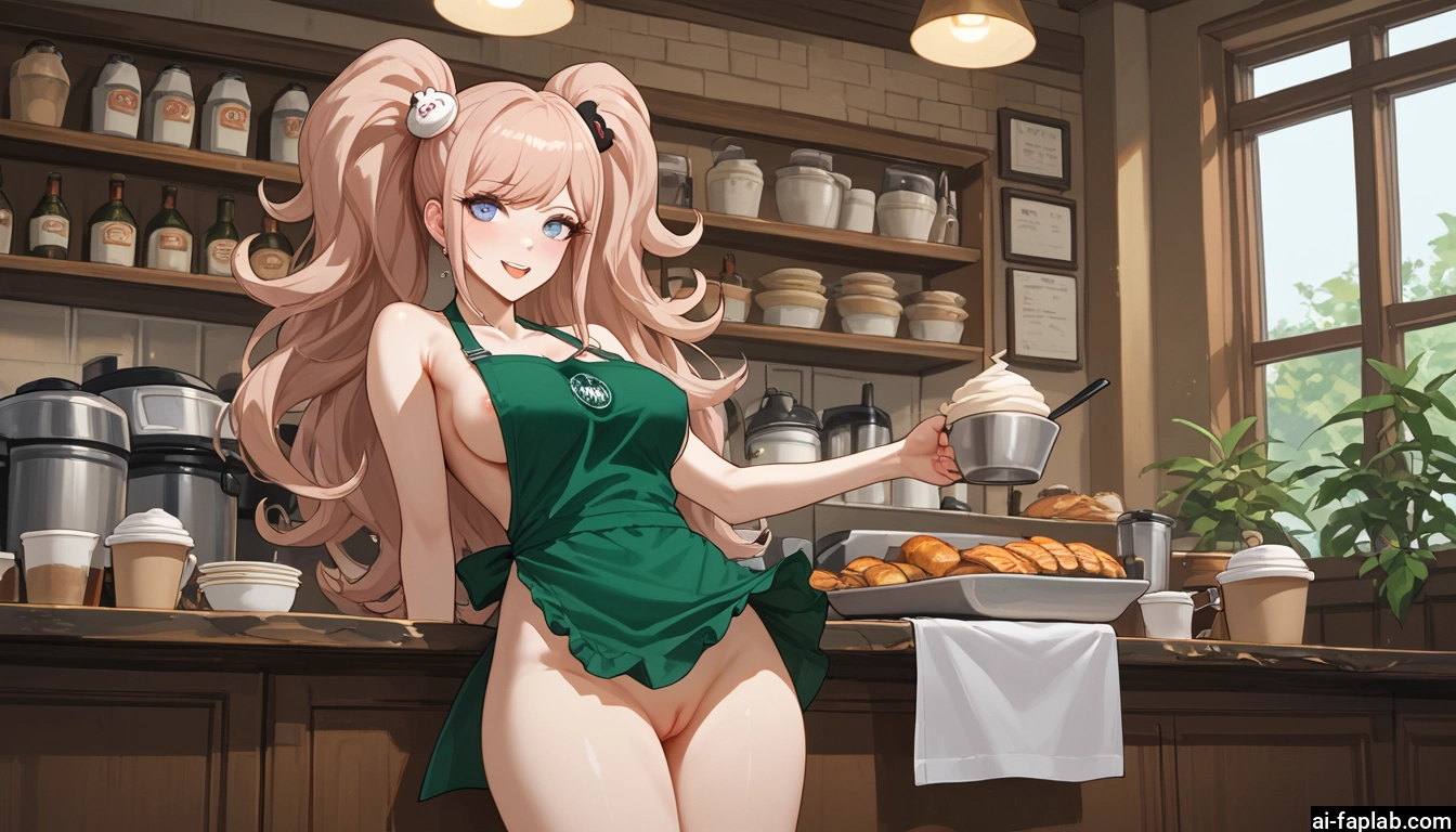 1girl, breasts, apron, long hair, solo, pussy