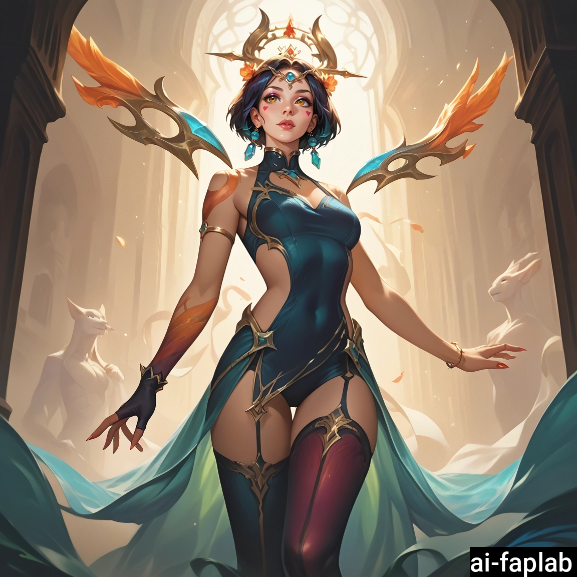 1girl, jewelry, breasts, thighhighs, earrings, short hair · Yamete.gg