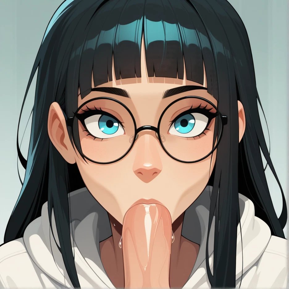 penis, 1girl, oral, fellatio, glasses, hetero