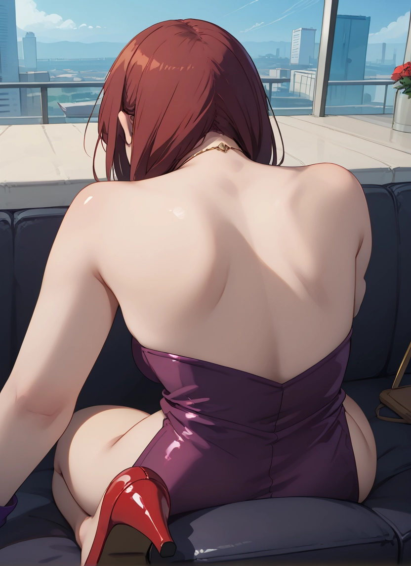 1girl, high heels, leotard, sitting, from behind, ass · Yamete.gg