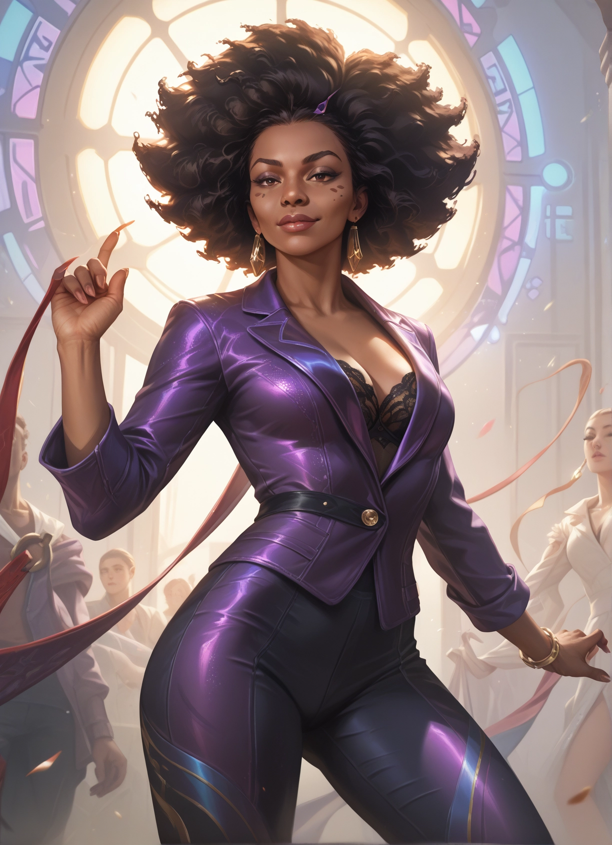 breasts, jewelry, underwear, earrings, dark skin, bra · Yamete.gg