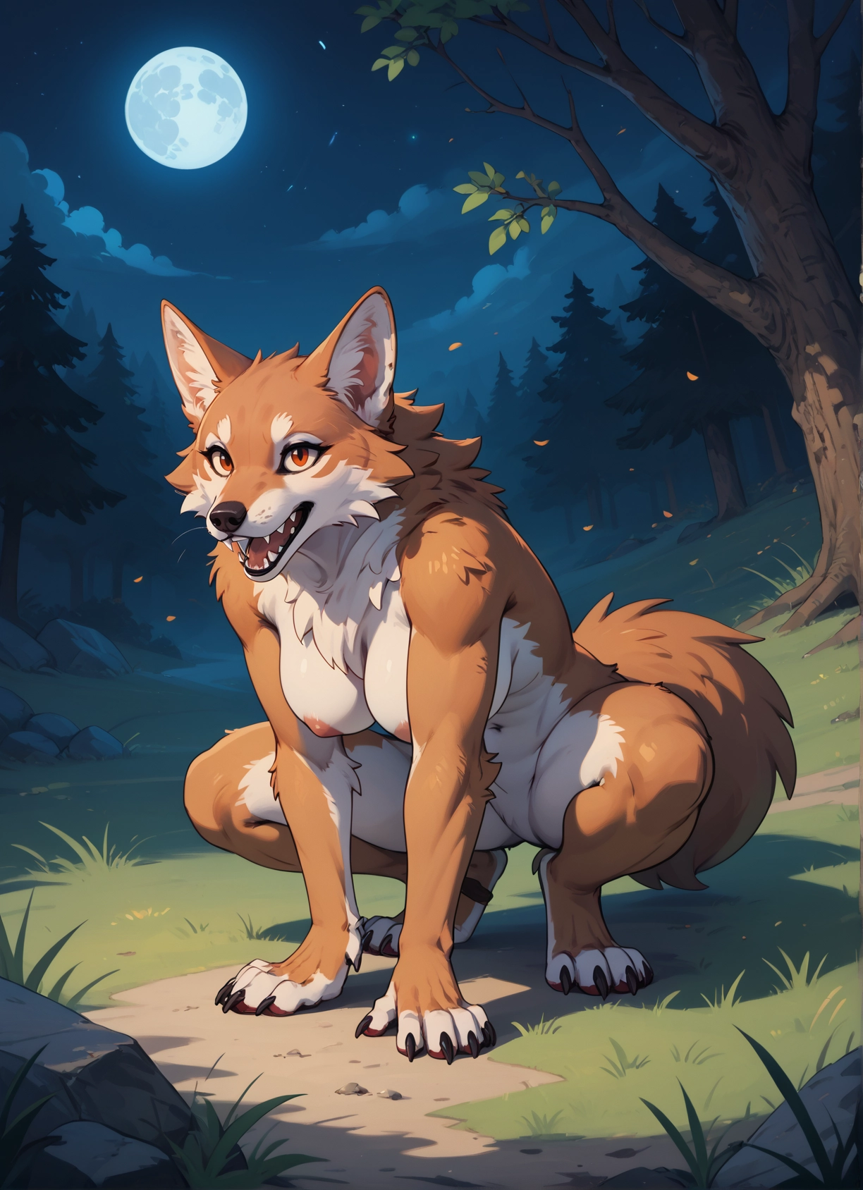 furry, breasts, 1girl, moon, nipples, solo · Yamete.gg
