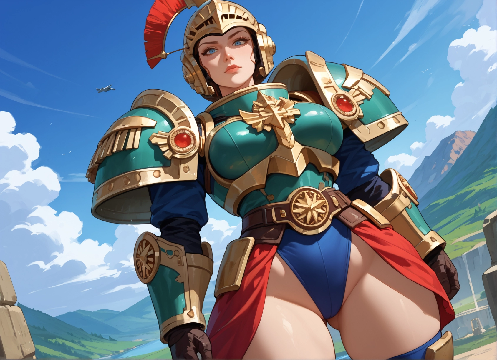 1girl, armor, blue eyes, helmet, solo, gloves · Yamete.gg