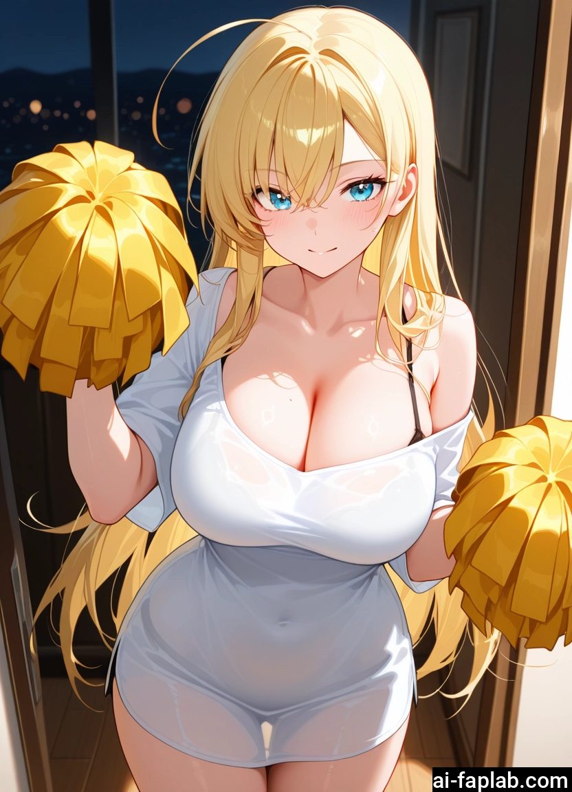 breasts, 1girl, blonde hair, long hair, large breasts, pom pom (cheerleading) · Yamete.gg