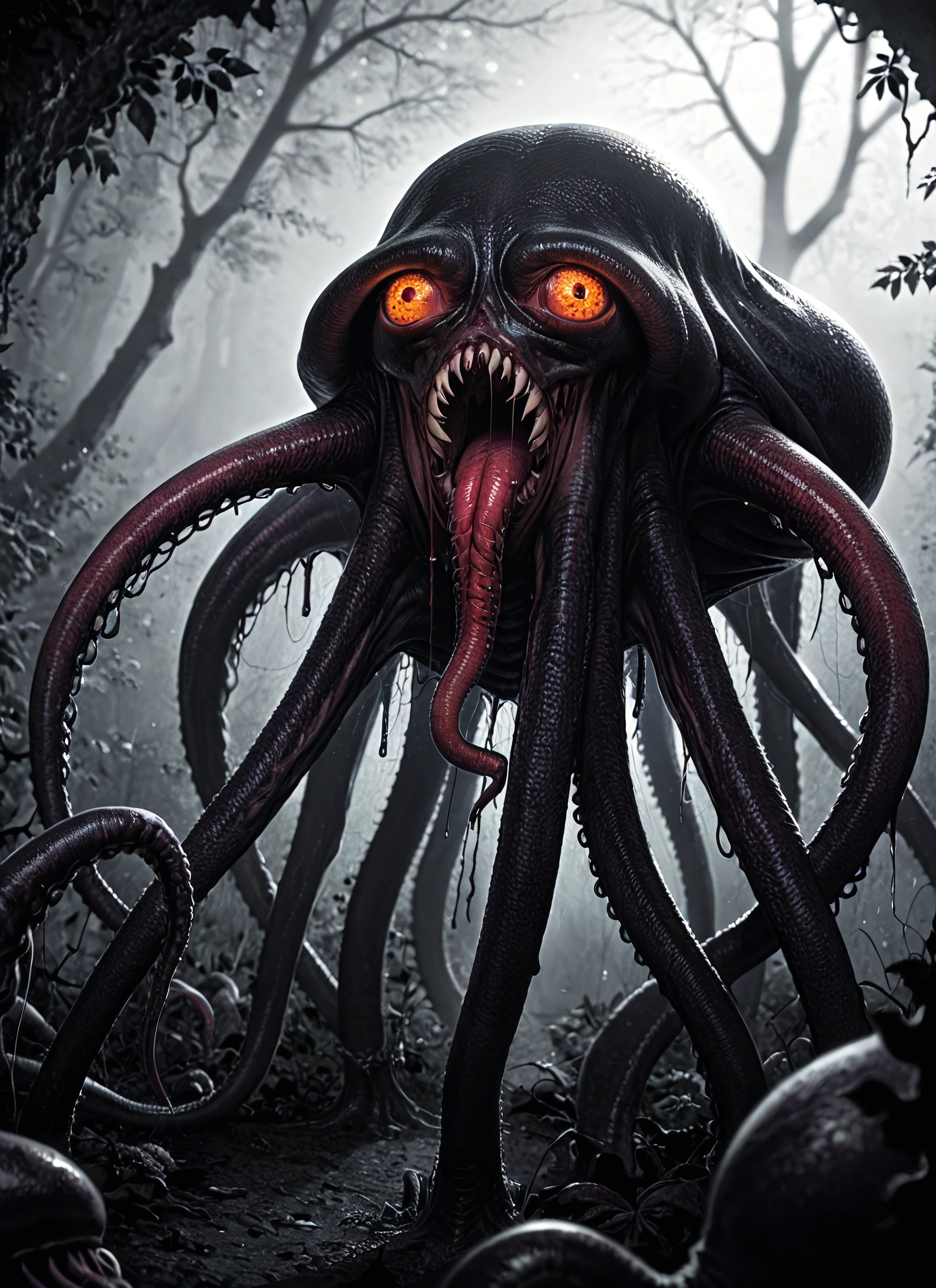 no humans, tentacles, tongue, nature, monster, open mouth · Yamete.gg