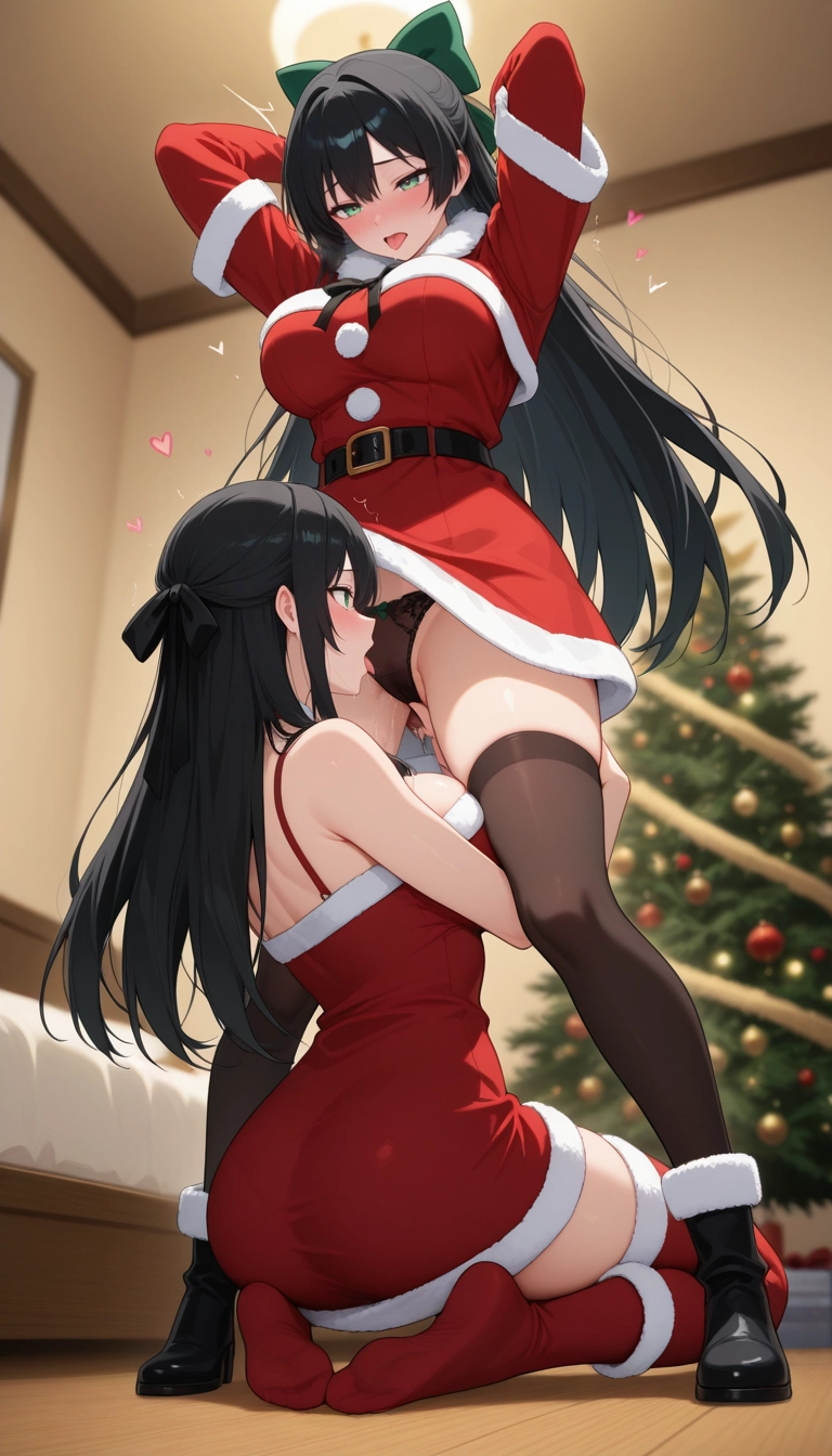 multiple girls, 2girls, thighhighs, black hair, panties, oral · Yamete.gg