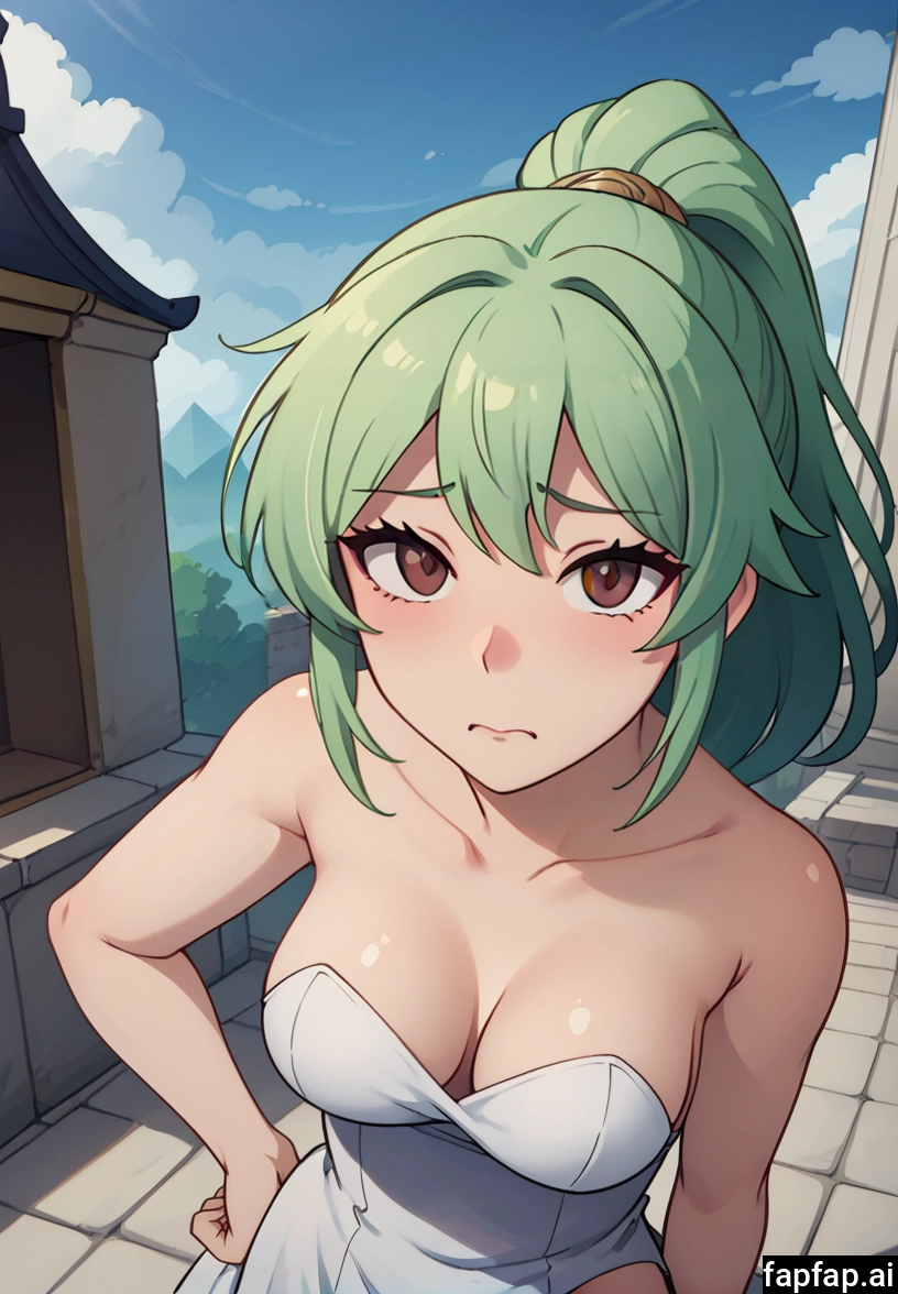 1girl, breasts, solo, green hair, looking at viewer, cleavage · Yamete.gg