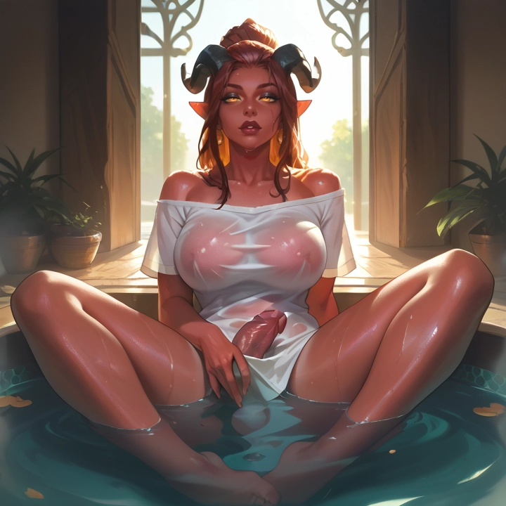 futanari, penis, 1girl, horns, breasts, solo · Yamete.gg